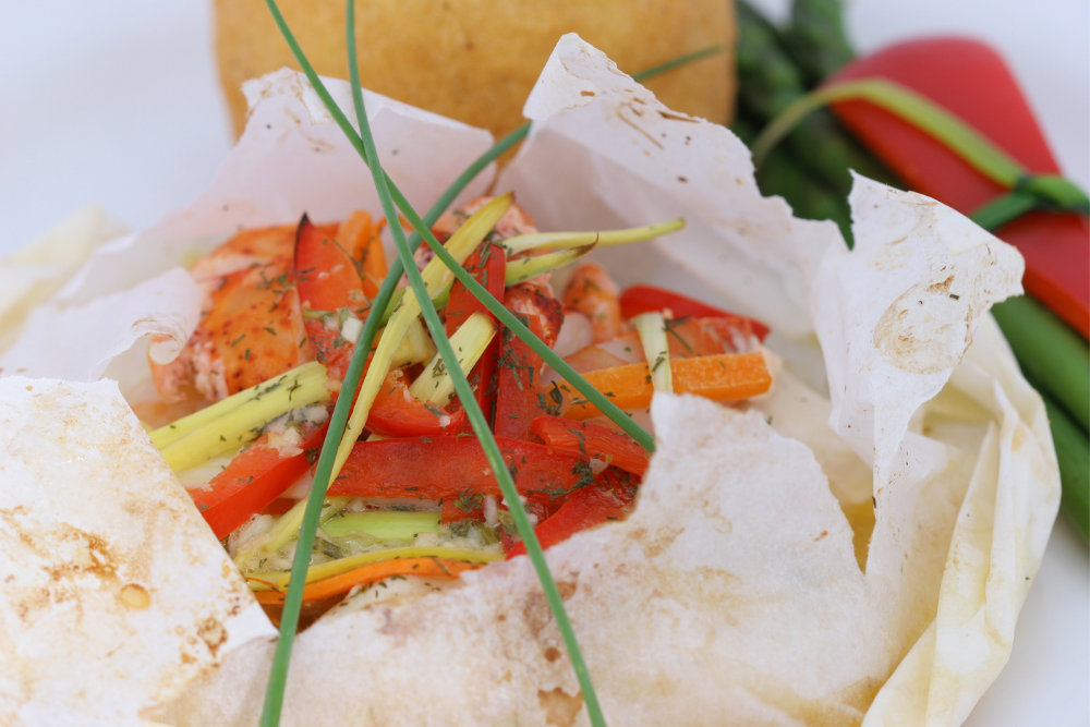 Papillotte de poisson blanc et ravioles